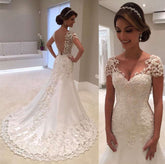 Illusion Vestido De Noiva White Backless Lace Mermaid Wedding DressNew Illusion Vestido De Noiva White Backless Lace Mermaid Wedding Dres